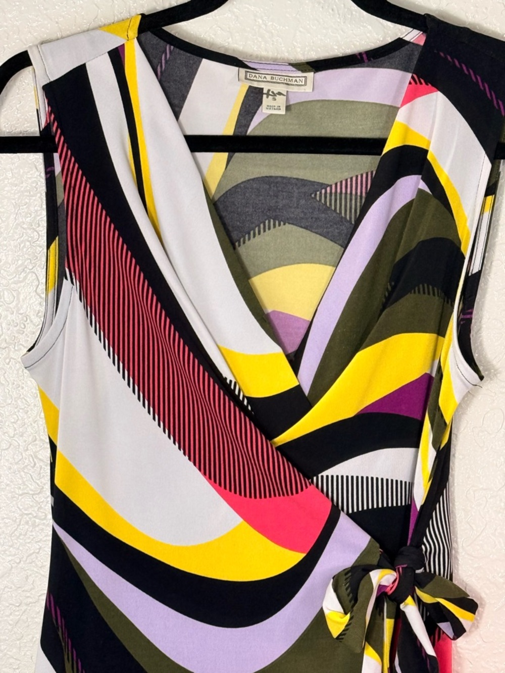 Dana Buchman Abstract Print Wrap Dress Size S Colorful V-Neck Stretch - Picture 4 of 4